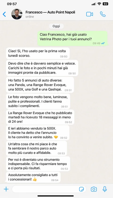 Feedback WhatsApp —Francesco, Auto Point Napoli