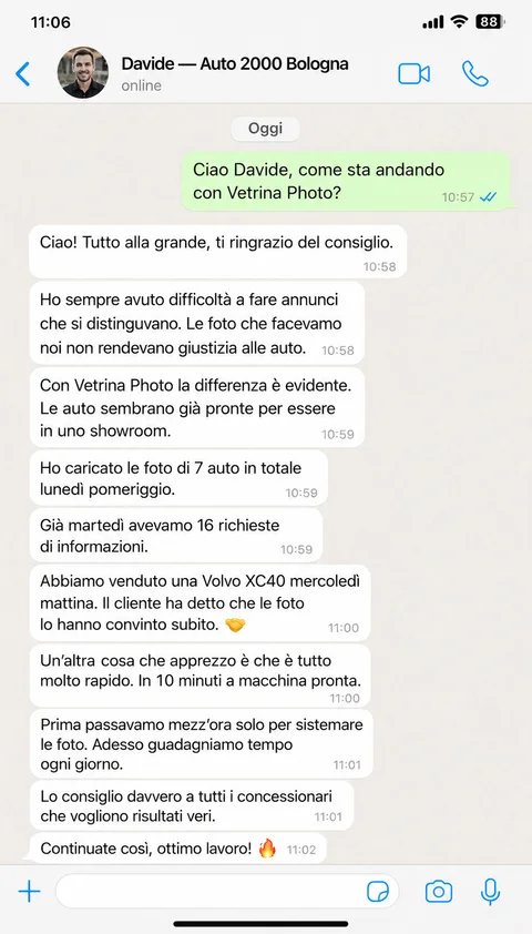 Feedback WhatsApp —Davide, Auto 2000 Bologna