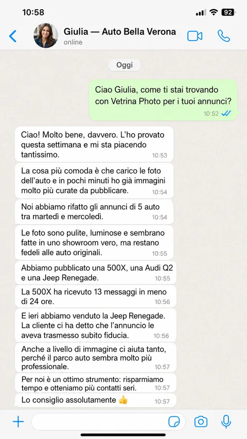 Feedback WhatsApp —Giulia, Auto Bella Verona